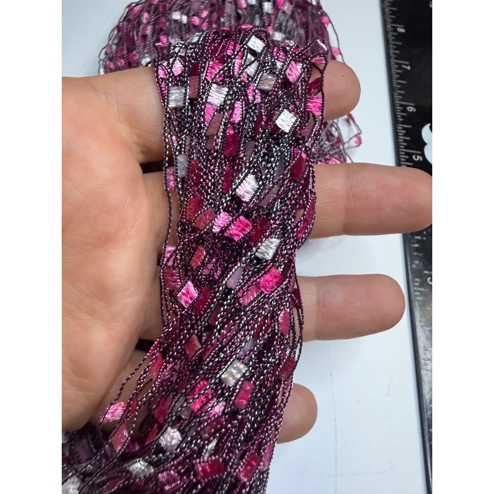 Multi Strand Fiber Confetti Necklace Magenta Pink Silver Metallic Statement 22"